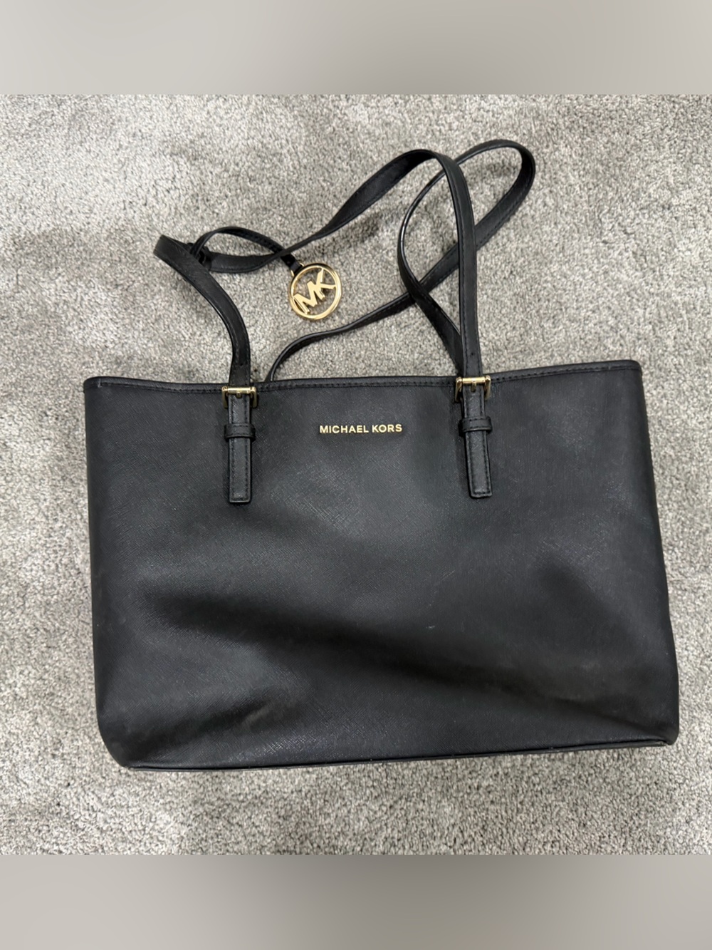 Michael Kors Black Leather Tote with Gold Hardware